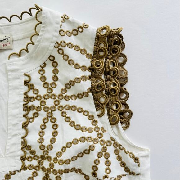 Maison Common Embroidered Linen Eyelet Cream Sleeveless Top Size 40 Beach Yacht - Picture 3 of 9